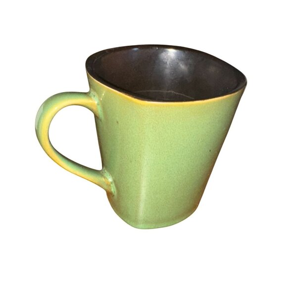 Green Ceramic Mug With Angled Shape & Matte Finish Black Interior 4.5" Across 4" - Picture 1 of 5